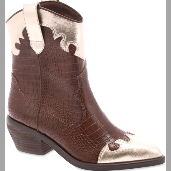 MIA Shoes - New MIA Women's Kaine Western Boot In Brown/Gold Combo Size 6